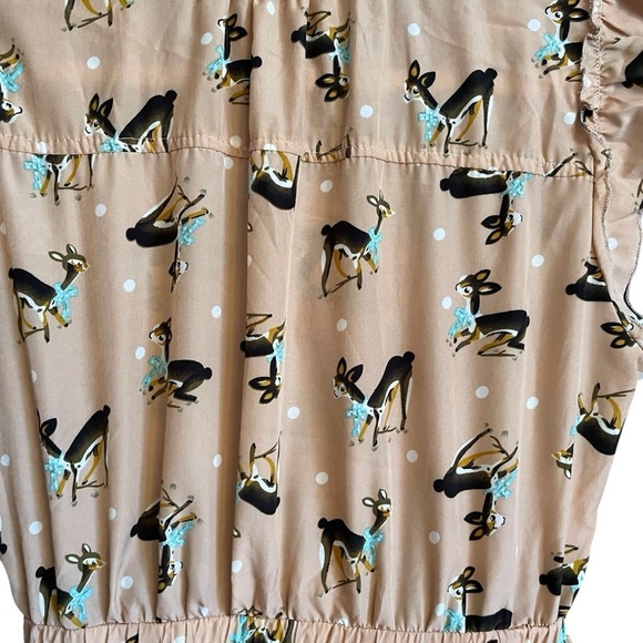 MUSS cute Deer Print-A Line-Circle Skirt-Size Small-Button up-White Dots - Picture 13 of 14